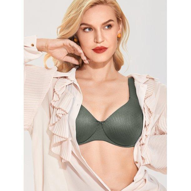 Side angle of green cotton plus size bra showing wide adjustable straps and comfortable coverage - MissFine
