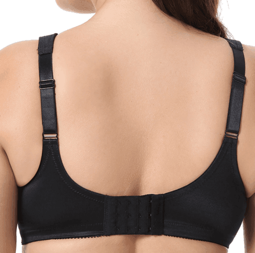 Back view of black full coverage bra showing wide adjustable straps and multi-hook closure - MissFine