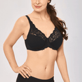 Front view of black plus size bra with smooth full-coverage cups and lace trim - MissFine