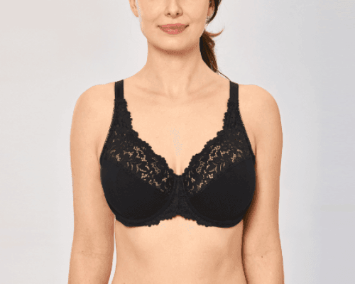 Side view showing wide straps and supportive full cup design on black bra - MissFine