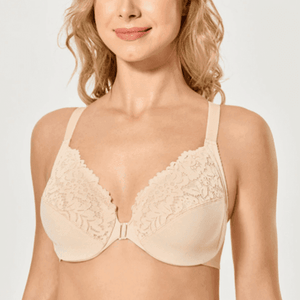 Back view of nude bra highlighting back closure and simple strap design - MissFine