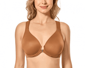Side angle showing smooth full coverage cups and supportive side wings in mocha brown - MissFine