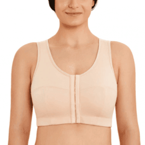 Front view of nude wireless full cup bra with front closure and wide straps - MissFine