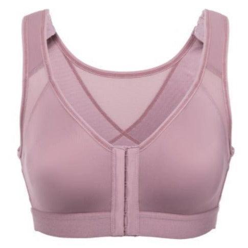 Front view of light purple full coverage plus size bra with front closure and wide straps - MissFine