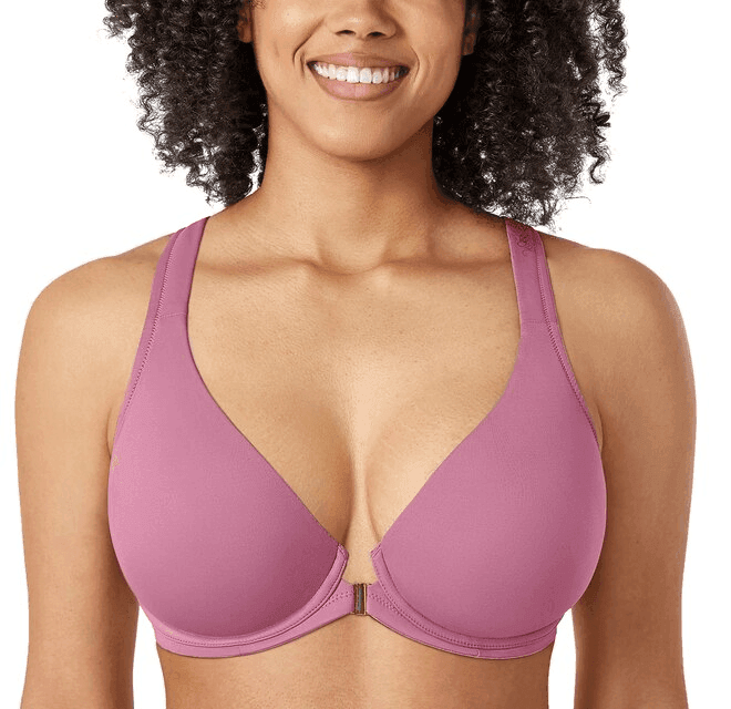 Front view of purple plus-size front closure bra with plunge neckline and molded cups - MissFine