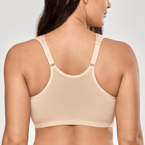 Side view of nude seamless full coverage bra showing wide adjustable straps and smooth band - MissFine