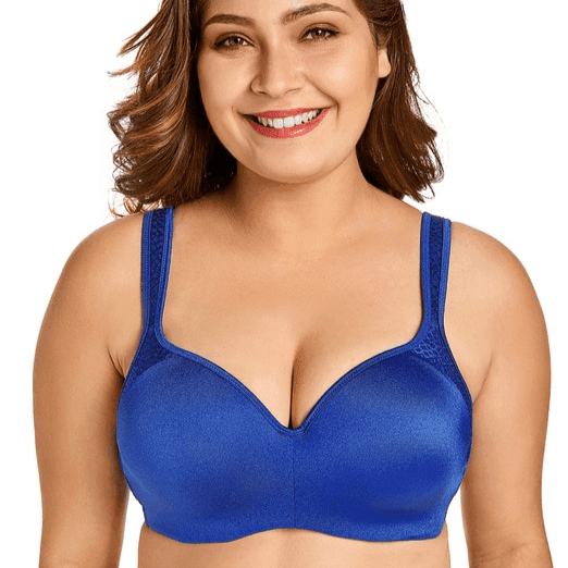 Front view of royal blue plus size supportive bra with molded padded cups and plunge neckline - MissFine