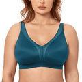 Front view of plus-size blue full cup wireless bra with V-neckline and wide straps - MissFine