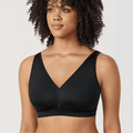 Front view of black plus size non wired padded bra with V-neck and full coverage cups - MissFine