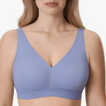 Front view of periwinkle blue full coverage minimiser bra with unpadded cups - MissFine