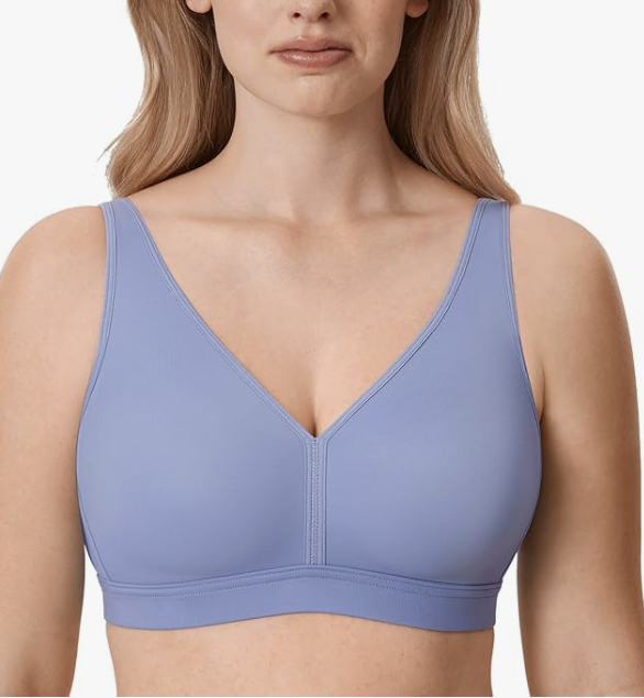 Front view of periwinkle blue full coverage minimiser bra with unpadded cups - MissFine