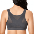 Front view of dark grey high-impact full coverage sports bra with wide straps - MissFine