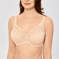 Front view of nude plus size full cup lace bra with smooth seamless cups - MissFine