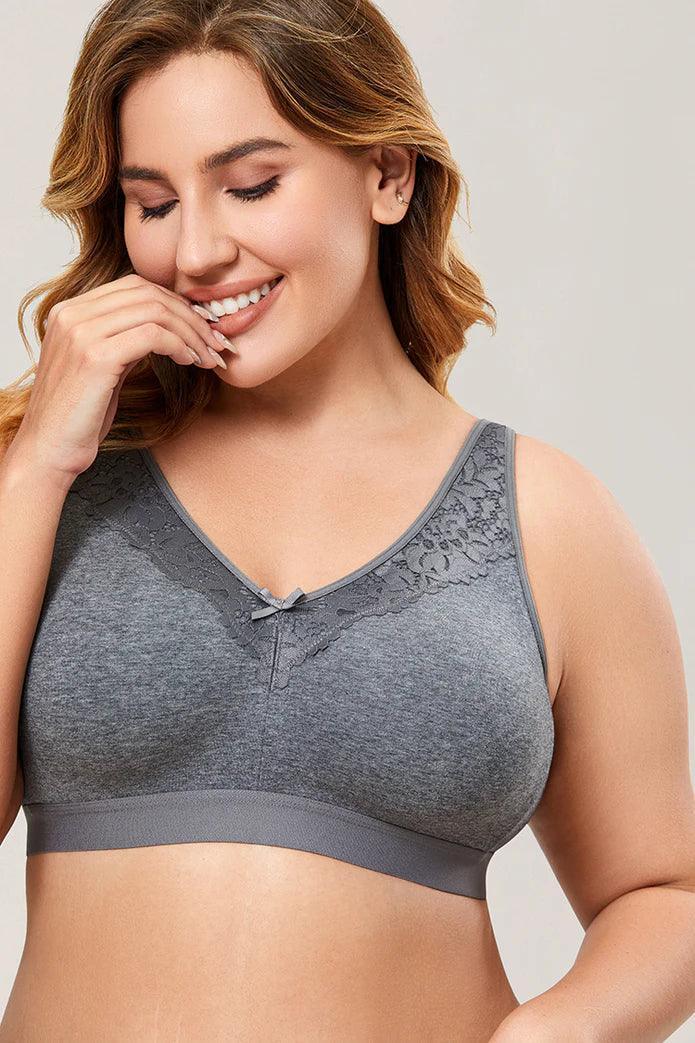 Back view of light blue non wired bra with adjustable straps and hook-and-eye closure - MissFine