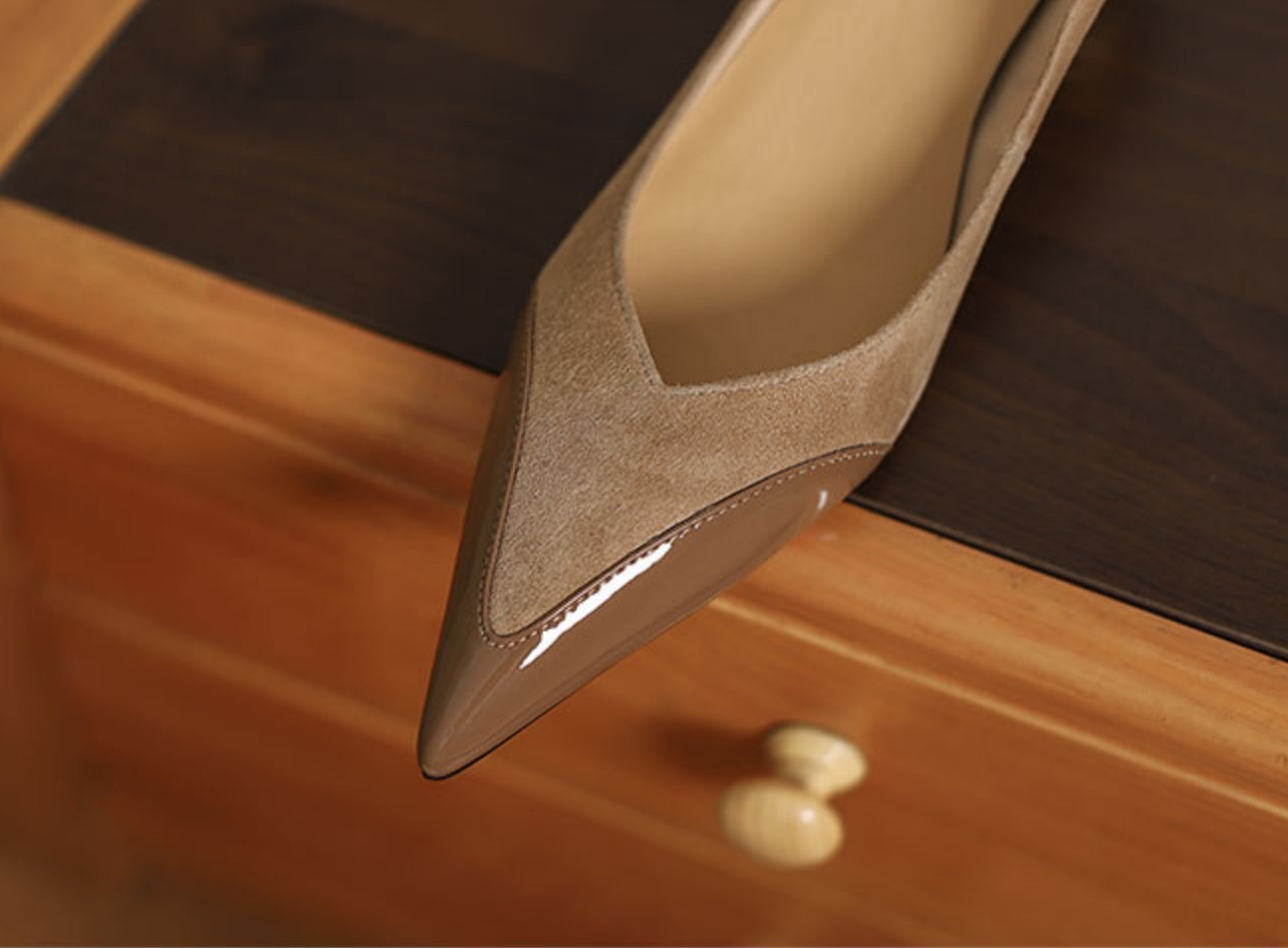 A luxurious high-heeled shoe from Italy with a special heel for a feminine appearance