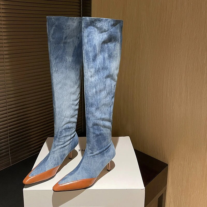 Light blue outlet denim boots