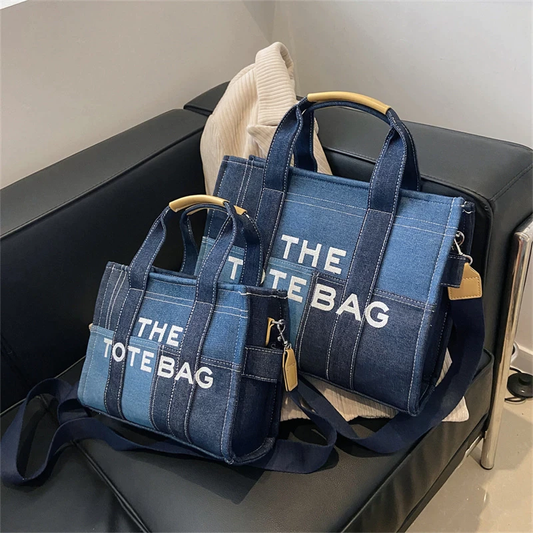 A denim bag perfect for carrying by hand or on the shoulder for a trendy look