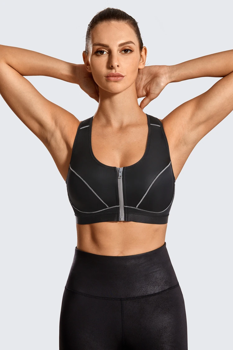 A stylish sport bra with a finish that holds the entire bust with